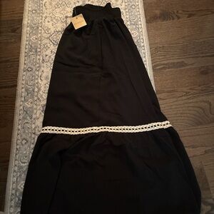 Blu Pepper Black Maxi Skirt with White Lace